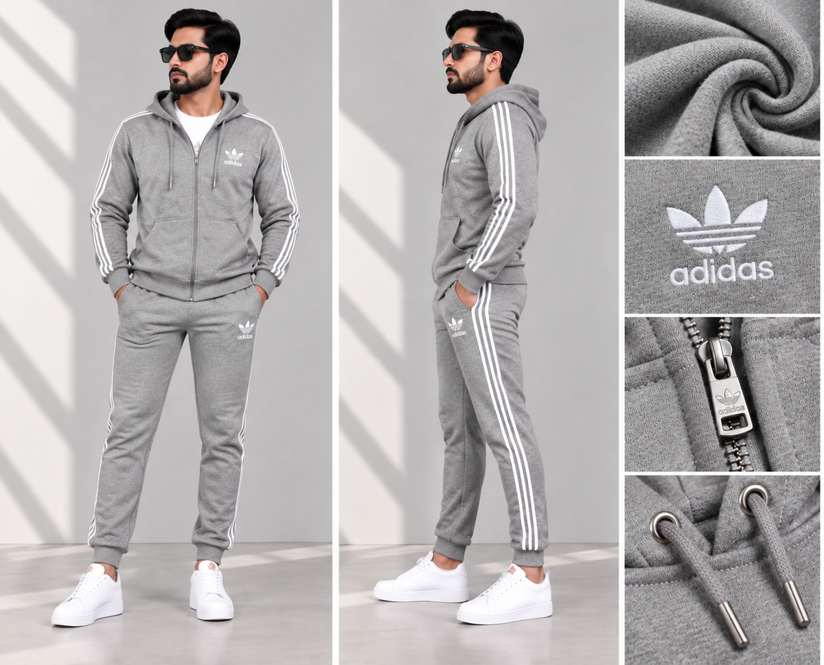 Men’s Premium 3-Stripe Fleece Tracksuit Grey