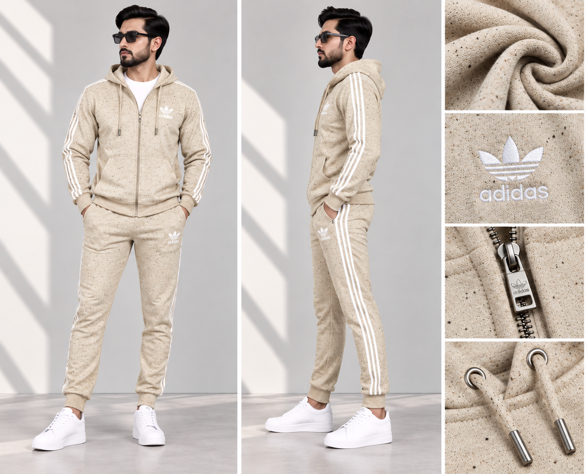 Men’s Premium 3-Stripe Fleece Tracksuit Oatmeal