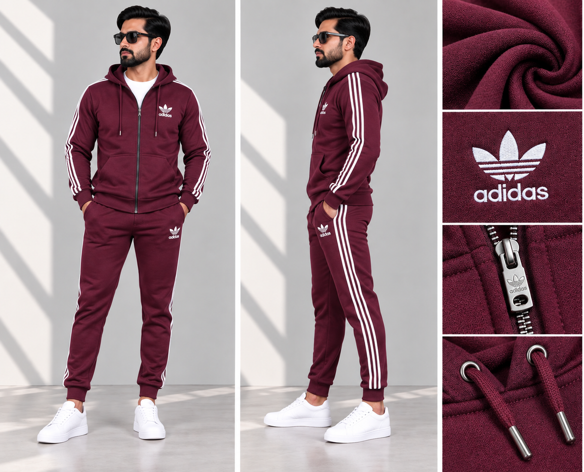 Men’s Premium 3-Stripe Fleece Tracksuit Maroon